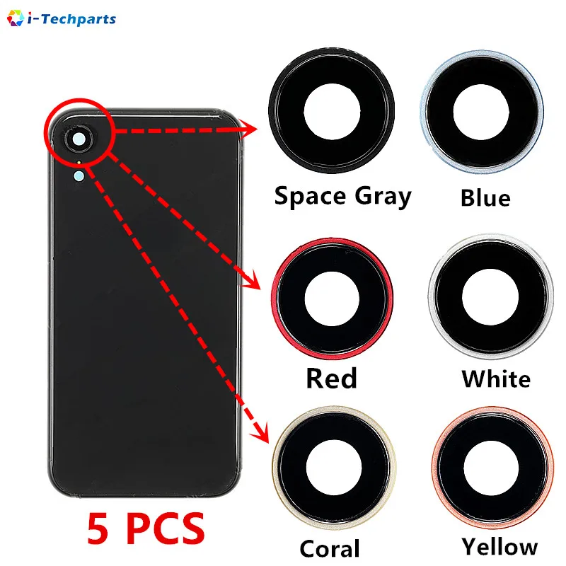 

5 PCS/Lot Replacement Parts for iPhone XR Rear Facing Camera Lens with Bezel - Space Gray ,White ,Blue ,Yellow ,Coral , Red