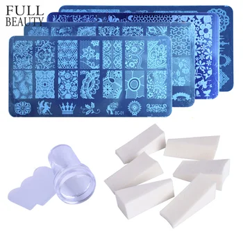 

1pc Nail Stamping Plate+8pc Gradient Sponge+1pc Clear Jelly Silicone Stamper Scraper Steel Stencils Set Nail Art Template CH804