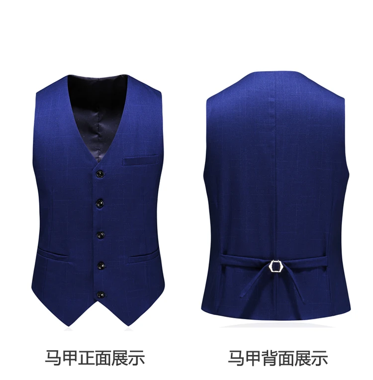 (Blazer+Vest+Pants) Mens Wedding Suit Male Blazers Slim Fit Suits for Men Costume Business Formal Party Classic  Blue / S-5XL