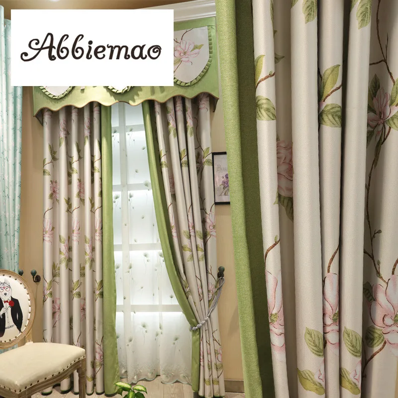 

Abbiemao Pastoral Style Flower Printing High Shading Curtain For Bedroom Living Room Splicing Drapes Matched Sheer Tulle