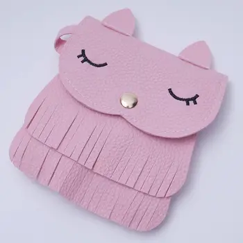 

Cute Children Girls Tassel Small Cat Shoulder Messenger Bag Mini Coin Purses PU Leather Handbag Wallet Mochila Kids Satchel Bag