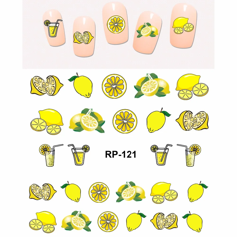 Искусство ногтей Красота наклейка на ногти водная наклейка слайдер мультфильм фрукты оранжевый лимон груша сосна яблоко банан вода Дыня RP121-126
