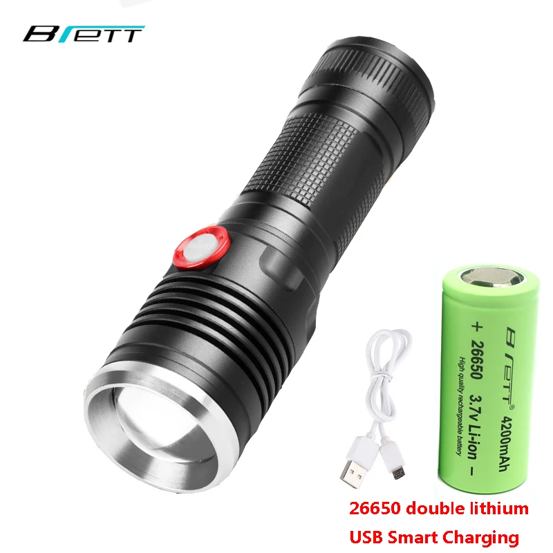 

Usb flashlight led rechargeable 26650 Double lithium battery Cree xm-l2 super bright light beads Outdoor flash