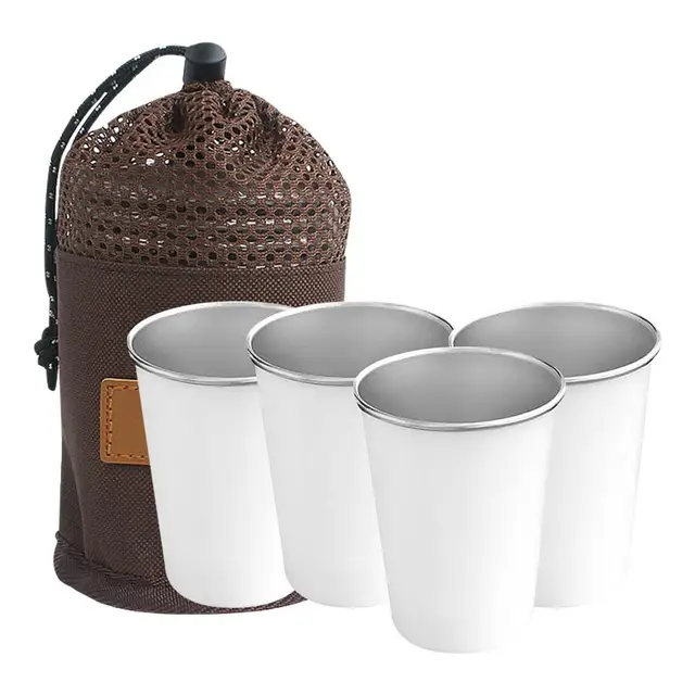 4PCs Large Capacity Outdoor Camping Cup 304 Stainless Steel Cups Set