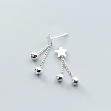 925 однотонные Настоящее серебро 925 пробы 925-звездой бисер шпилька серьга для Для женщин девочек изысканное Серебряное украшение