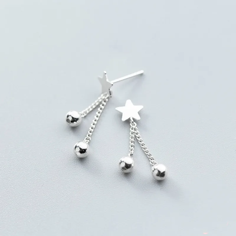 

2019 100% 925 Solid Real Sterling Silver 925 Star Link Beads Stud Earring For Women Girl Fine Silver Jewelry