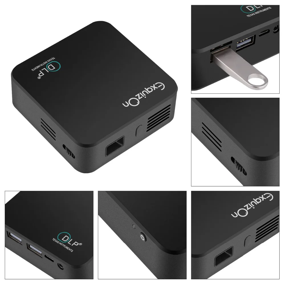 Новый Exquizon E05 DLP проектор Поддержка AC3 Airplay Miracast Встроенный Android WIF 1 г + 8 мини
