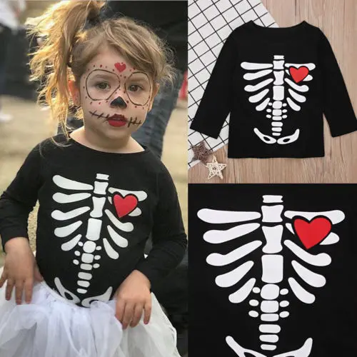 

PUDCOCO Toddler Baby Kids Boy Girl Bone Love Pattern Long Sleeve Cotton T-shirt Pop Play Clothes 2-7T