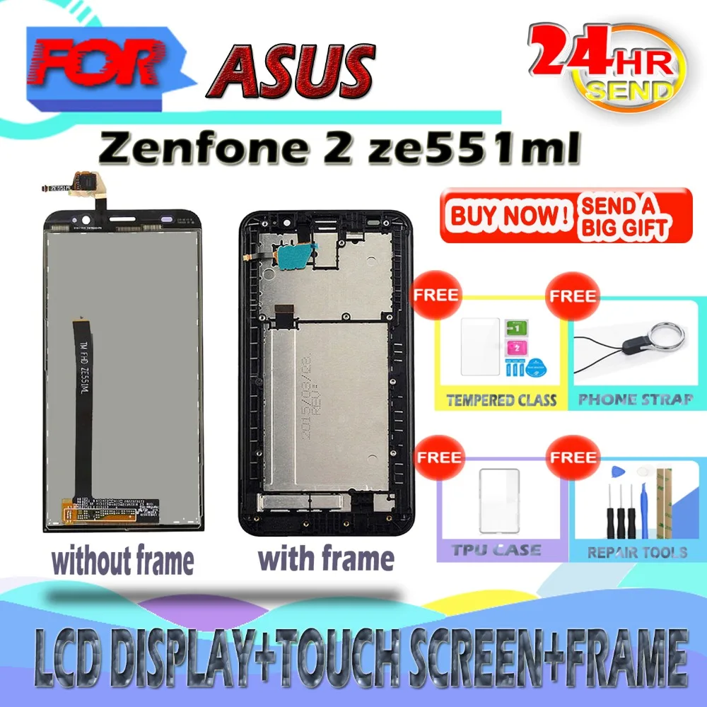 SzHAIyu 5 дюймовый ЖК-дисплей для Asus Zenfone 2 ZE551ML Z00LD + сенсорная панель с рамкой и