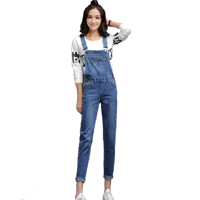 new arrival women blue denim overall multi pocket suspender trousers