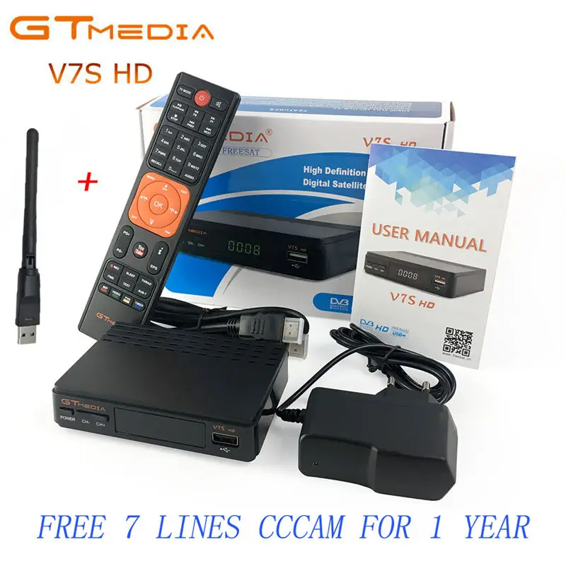 Freesat V7 HD обновление до GTMEDIA V7S HD спутниковый ресивер с Usb Wi-Fi Spport DVB-S2 PowerVu Gtmedia V7S 1 год Европа Cccam - Цвет: Box RT5370 CCCAM