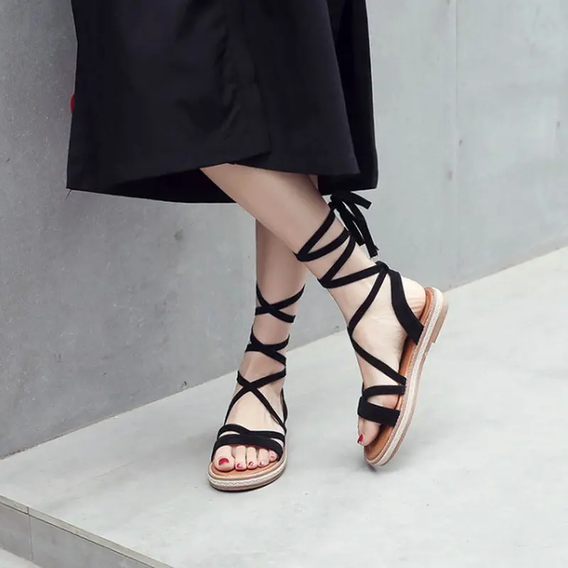 

NAYIDUYUN Shoes Women Cow Suede Strappy Sandals Roman Gladiator Sandals Platform Wedges Creepers Party Casual Shoes Summer size