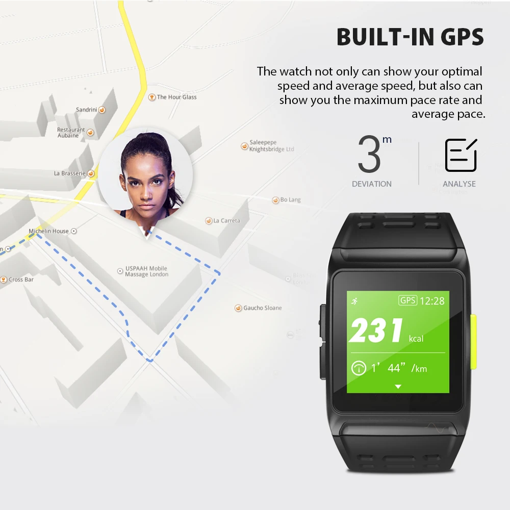 Спортивные наручные часы Makibes BR1 GPS Strava водонепроницаемые IPS цветной экран