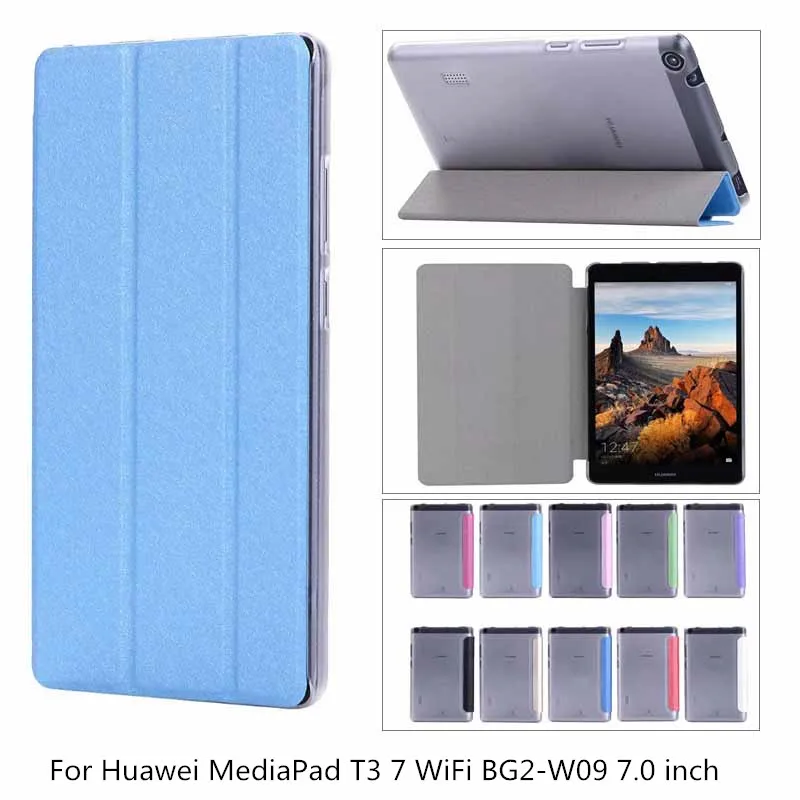 

Slim 3 Folding Transparent hard+ PU Case Flip Stand Cover For Huawei MediaPad T3 7 WiFi BG2-W09 7.0 inch Tablet Skin Case