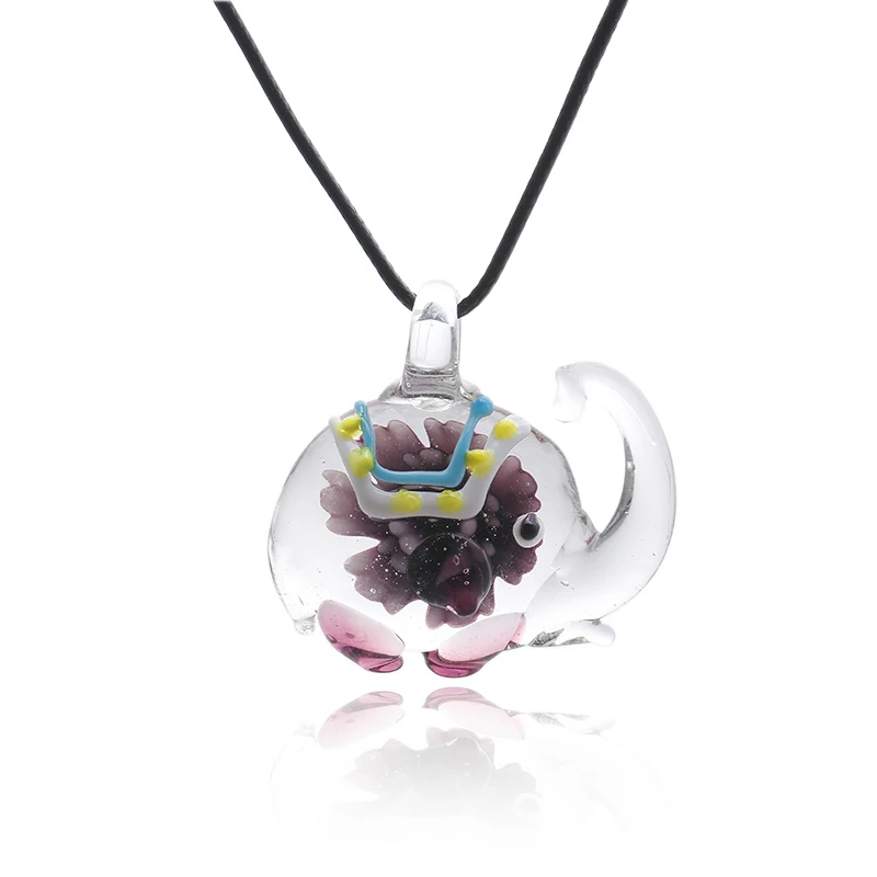 Модный кулон из венецианского стекла со слоном ожерелье с цветами внутри для