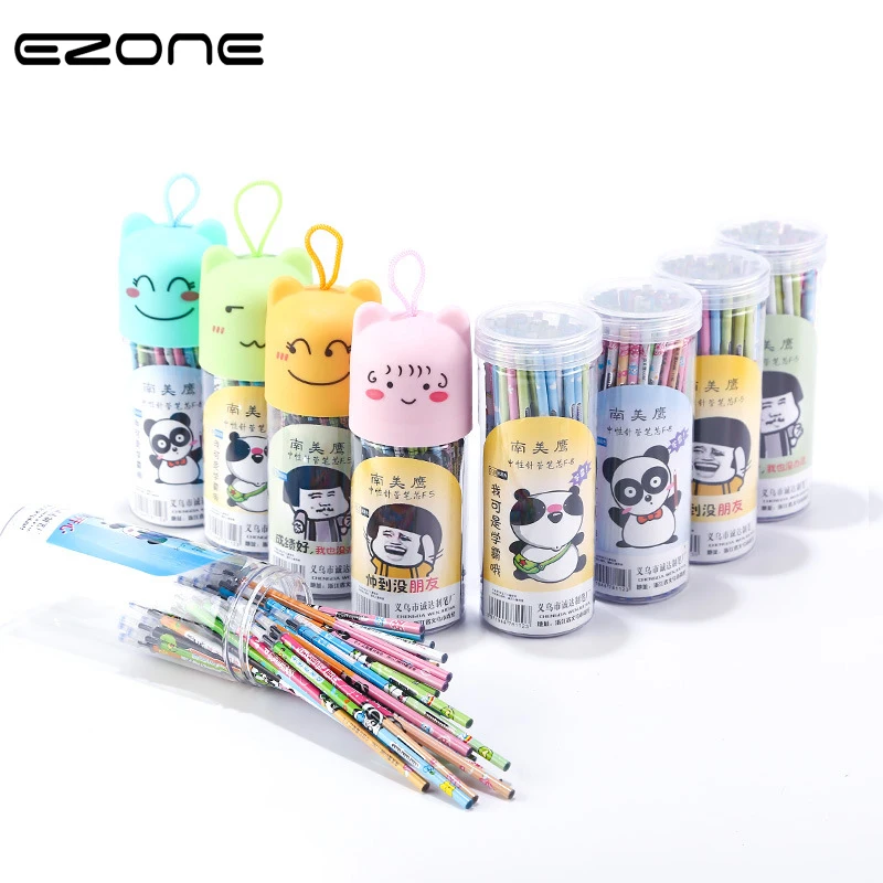 

EZONE 20PCS Erasable Pen Refill Black/Blue Ink Color Cartoon Pattern Plastic Bucket Packing 0.5mm Needle Nose Pen School Supply