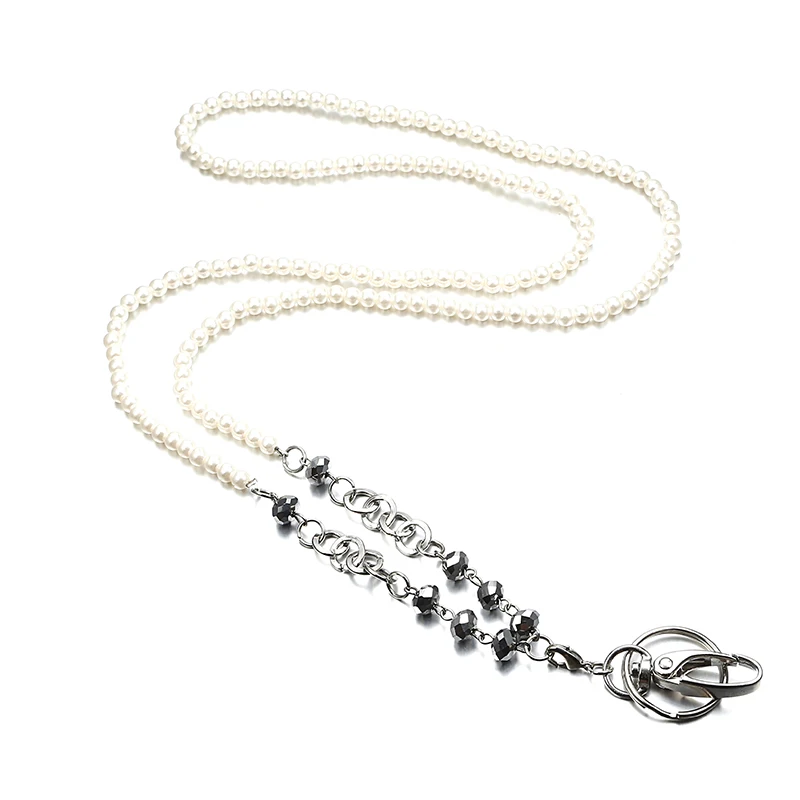 Fashion Lanyard Necklace, Fashion Crystal Pearl Lanyard Necklace with