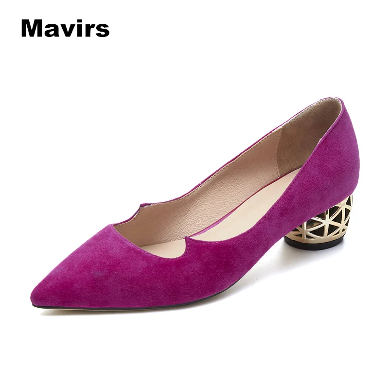 

Spring New Med Heels Shoes Shallow Pointed Toe  Suede Leather Sexy Women Pumps Orange Black