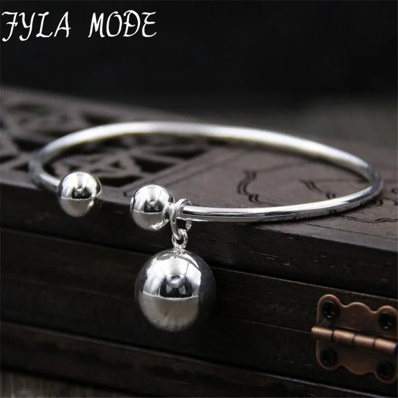 

Fyla Mode Pure 925 Sterling Silver Bracelets for Women Fine Jewelry Bangles & Bangles Double Balls Charm Chain Silver Wedding