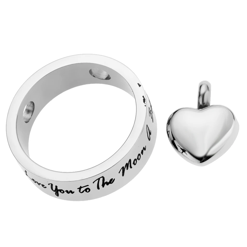 Round Loop Heart I Love You to the Moon and Back Stainless Steel Urn Pendant Memorial Keepsake Jewelry