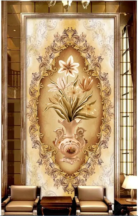 

Custom mural 3d photo wallpaper European high-end vase pattern porch home decor 3d wall murals wallpaper for living room