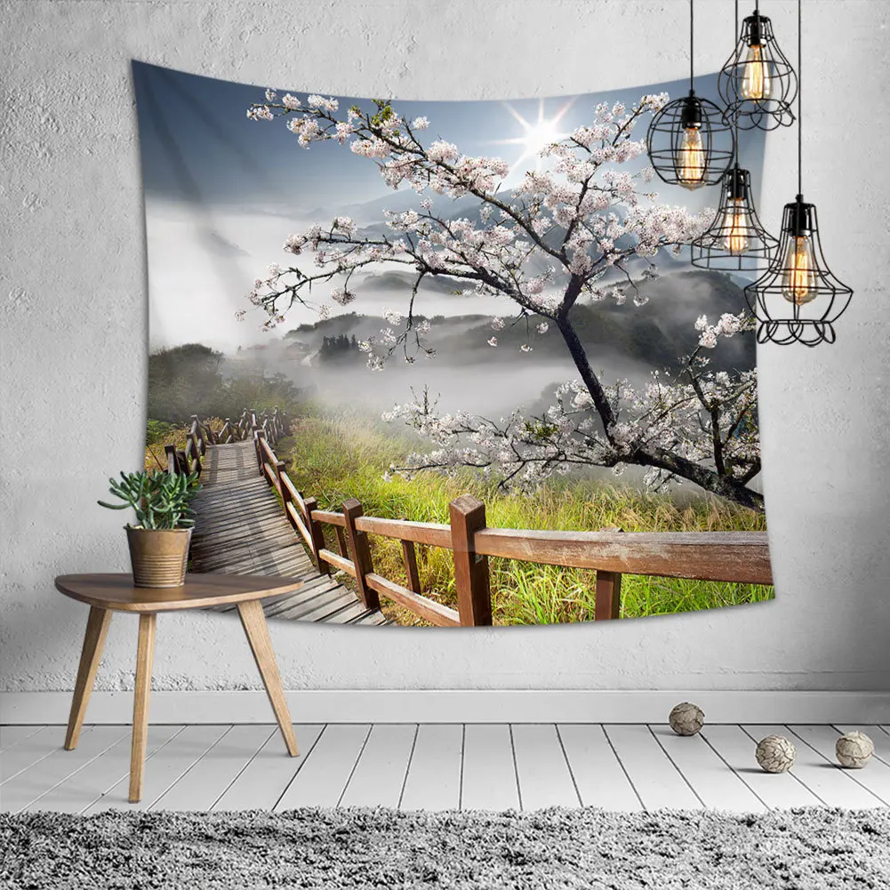 Psychedelic Tapestries Watercolor Green Forest Landscape
