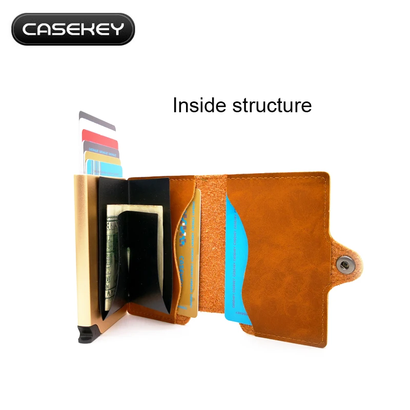 

Crazy Horse Wallet Credit Card Holder Steel with RFID Blocking Anti Theft Leather Card ID Holder for Men Using Slim ID Wallet