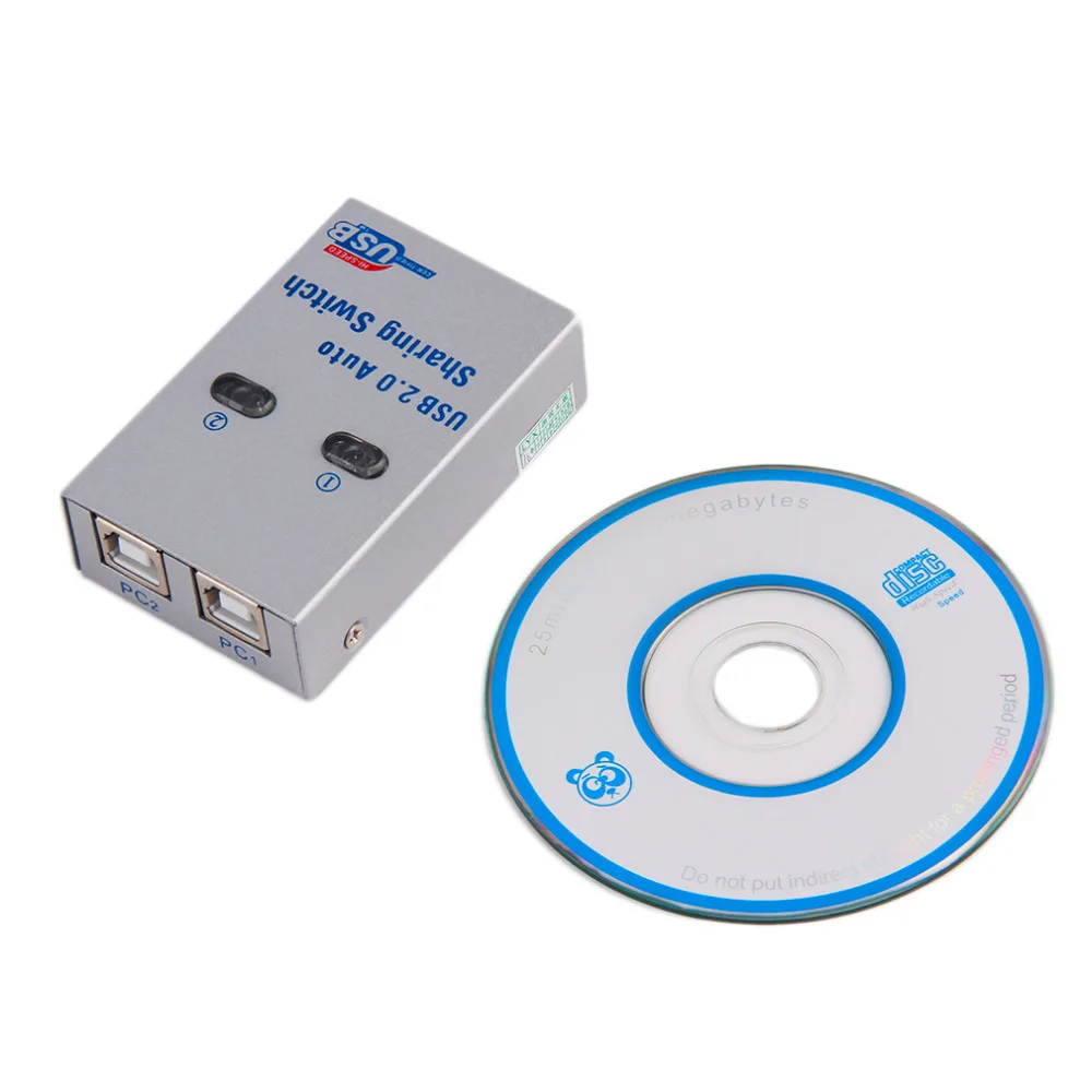 

New Brand 2 Ports HUB USB 2.0 Auto Sharing Switch With CD for Printer Scanner Office
