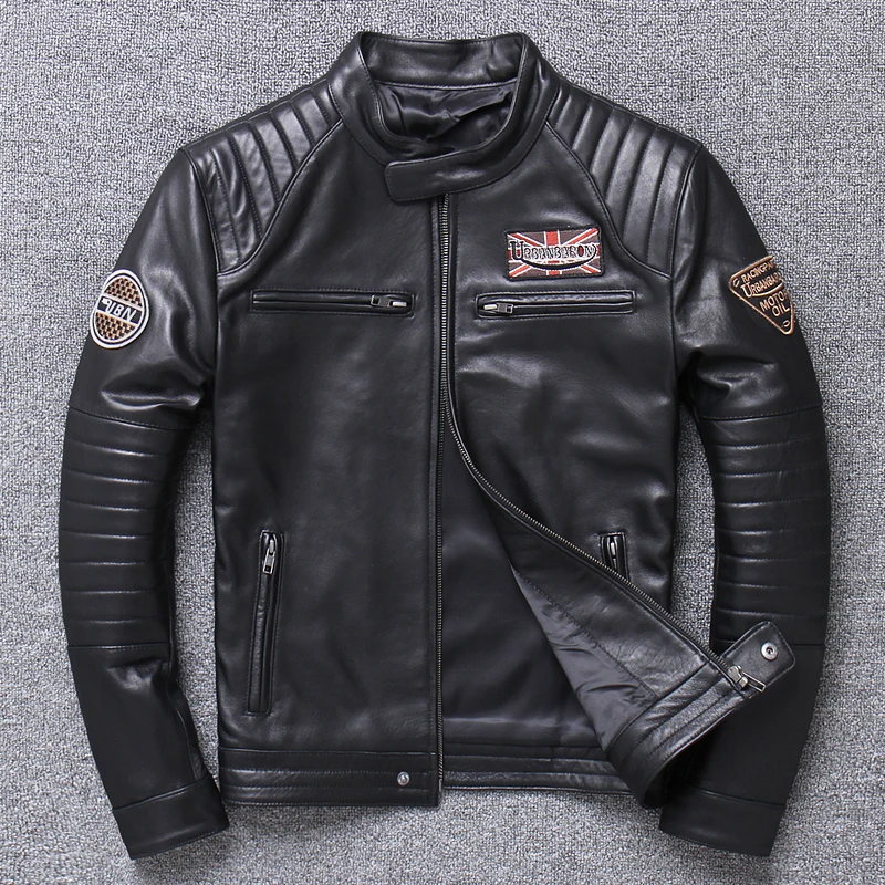 

2019 Men's Genuine Leather Black Jackets Large Size Professional Motorcycle Biker Soft Jacket Top Quality Pattern Zipper Coat
