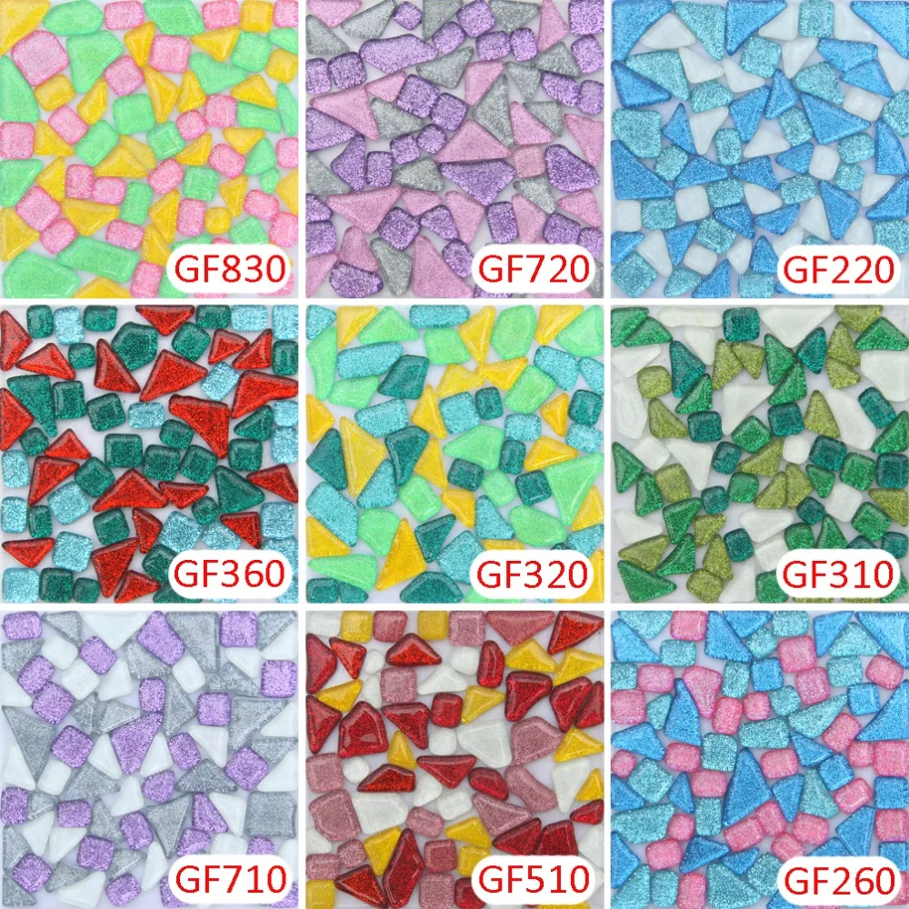 Black 200g Glass Mosaic Tiles Glitter Crystal Square and Triangle Mosaic Stones Glass Pieces for Home Decoration or DIY Crafts