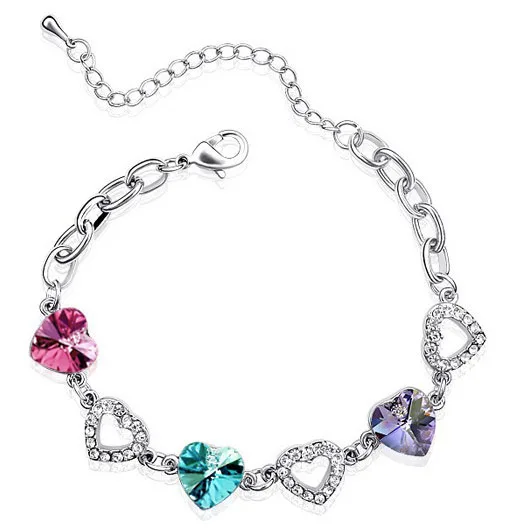 Бусины Австрийские хрустальные сети переменного тока три 3 сердца звено цепи браслет Женская мода ювелирные изделия Прямая ; Новое поступление; вечерние, для влюбленных, подарки