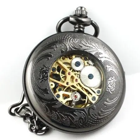 Черный Скелет Антикварные Механические карманные часы|pocket watch pouch|watch titaniumwatch pocket |
