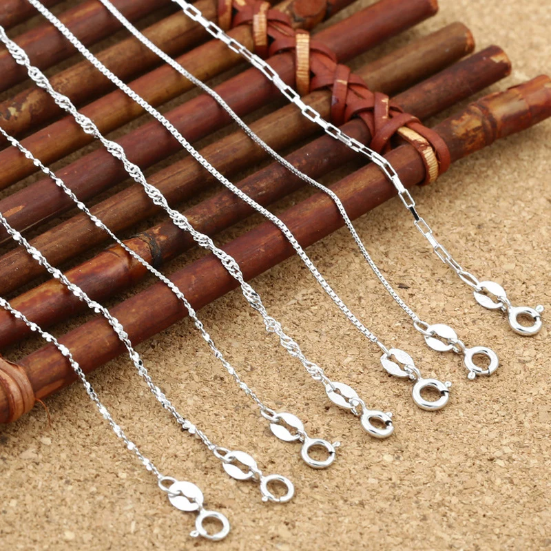 Solid 925 Sterling Silver Box Chain for women S925 silver Clavicle necklace Water-wave Chains Girls Silver jewelry Wholesale