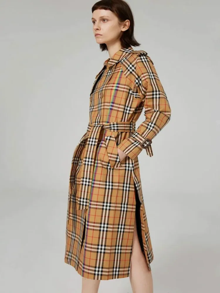 Midi Rainbow Windcheater Warme Winter Instagram Fashion Sexy Streetwear Vogue Slim Trench Elegant Coats For Women Clothing 2019