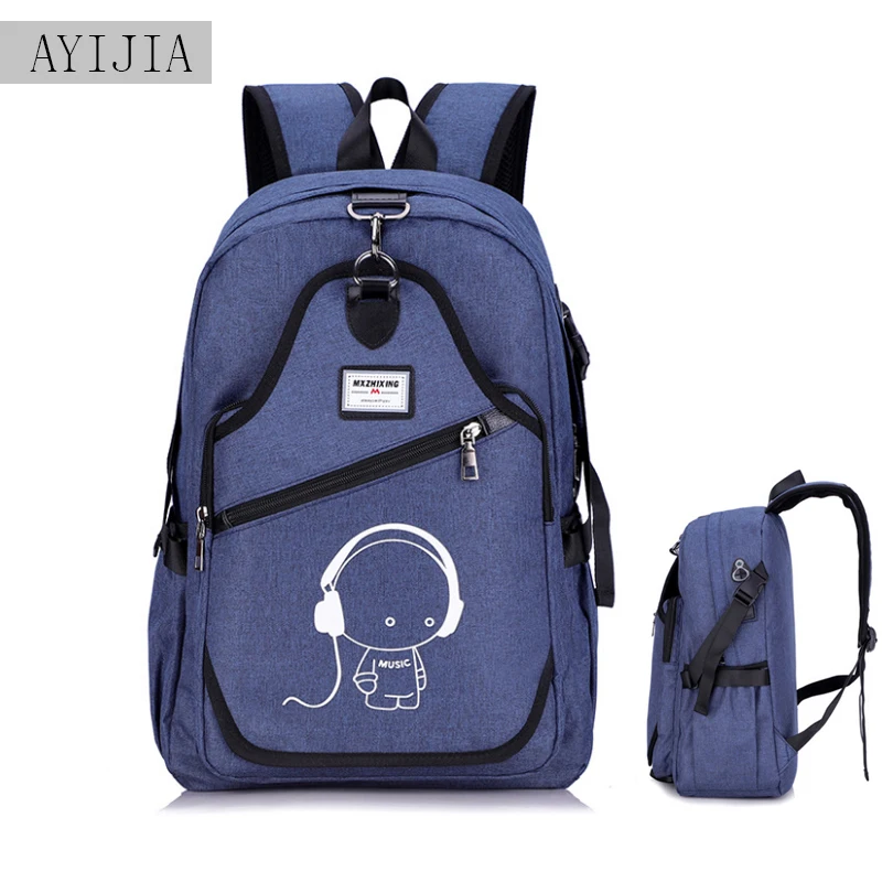 

2018 new USB interface backpack Simple versatile luminous printing backpack men's business computer bag ladies travel bag