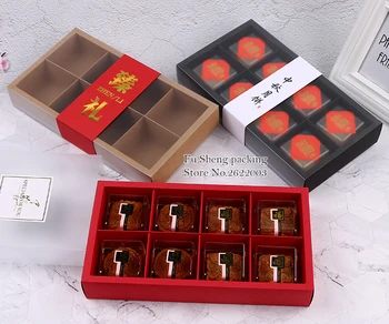 

8 pack Drawer Kraft paper Mid-Autumn Festival Moon cake box Frosted transparent Egg-Yolk Puff pastry Packaging Boxes