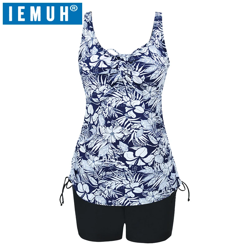 

IEMUH Brand New 2018 Plus Size Swimwear Two Pieces Women Swimsuit Print Halter Bathing Suit Padded Large Size Nylon Fabric