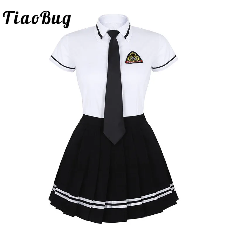 TiaoBug Japanese School Girl Uniform Suit White Short Sleeve T-shirt Top Pleated Skirt Cosplay Korean Girls Student Costume Set fate grand order cosplay fgo alter jeanne d arc cosplay costume girls jk uniforms navy collar short sleeve sailor suit for women