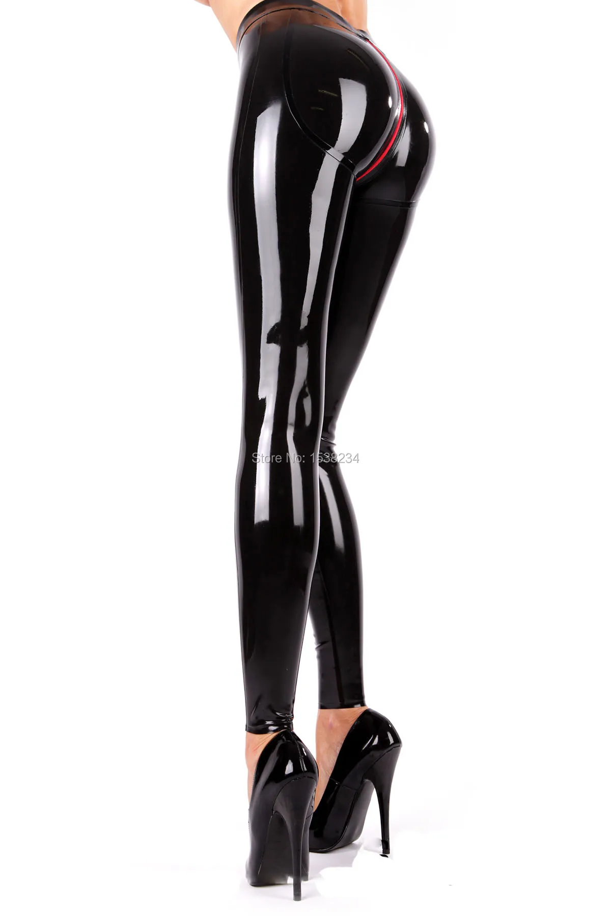 Latex Leggings 3D Hips Cut Crotch Zip Latex Women Skinny TROUSERS