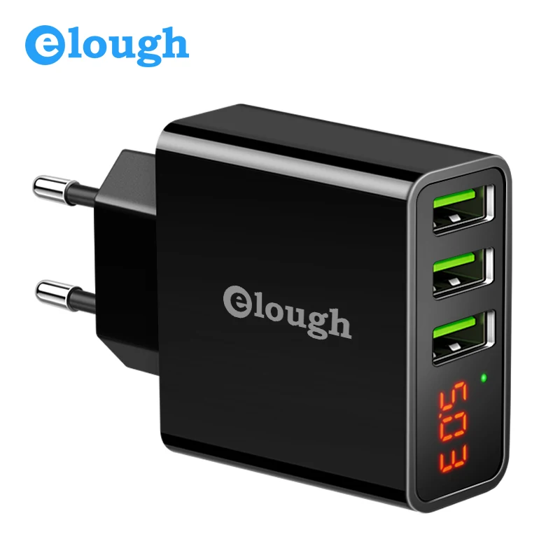 Elough EU USB зарядное устройство для iPhone samsung Xiaomi светодиодный дисплей 5 в 3 А порт