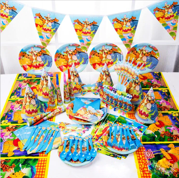 16 Set/ 1 Boxes Pooh Bear Disposable Tableware Sets Children's Birthday Party Decorations Winnie