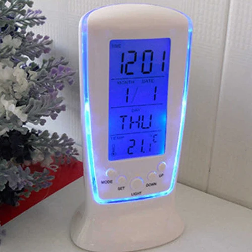 New arrival LED Digital Alarm Clock with Blue Backlight font b Electronic b font Calendar Thermometer