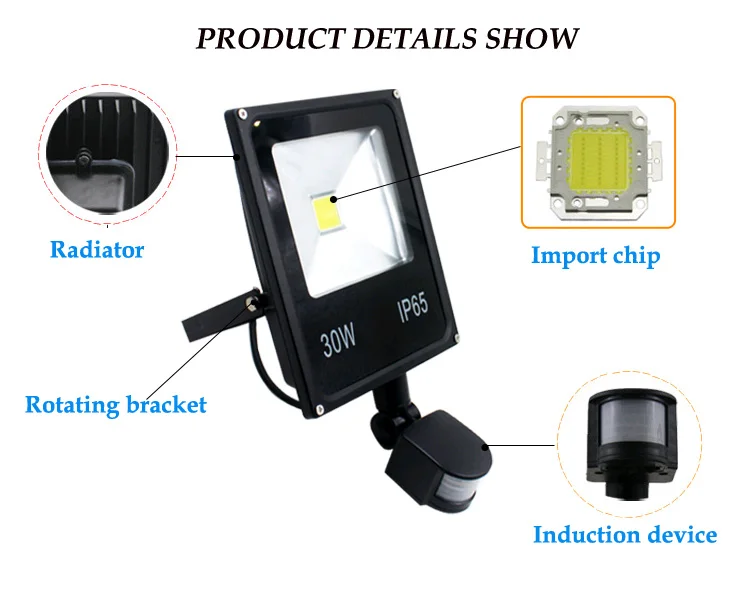 Ультратонкий 10 Вт, 20 Вт, 30 Вт, 50 Вт, Светодиодный прожектор с движения PIR Сенсор детектор Водонепроницаемый Светодиодный прожектор на открытом воздухе IP65 прожектор