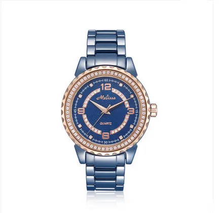 Модные часы для влюбленных, синие керамические, элегантные, модные, для мужчин, женщин, браслет, наручные часы, кристаллы, кварцевые, Relogios Montre Femme F8147 - Цвет: Big Blue Rose Gold