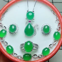 Yu Xin Yuan, ювелирный набор, натуральный нефритовый медальон, 925 серебро, кулон, кольцо, браслет, серьги, женские вечерние ювелирные изделия