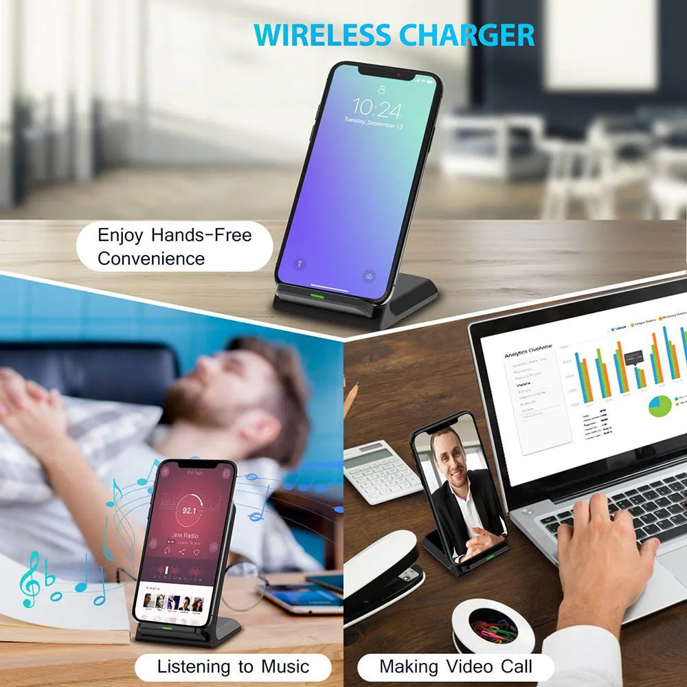 DCAE 15W Qi Wireless Charger for Samsung S20 S10 S9 Note 10 Buds 2 in 1 Fast Charging Stand For iPhone 11 XS XR X 8 Airpods Pro