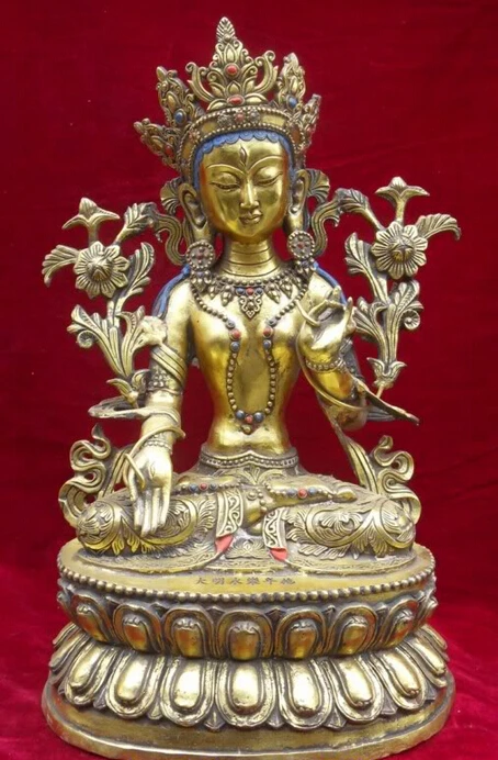 

150610 S1458 17" Tibet Tibetan Buddhism Bronze Gilt 7-eyes White Tara Goddess Buddha Statue