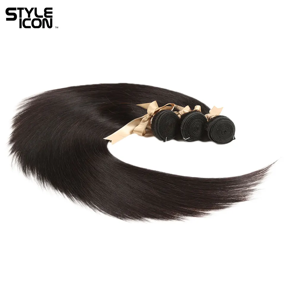 Styleicon 4 Bundles Straight Hair 100% Peruvian Straight Human Hair Weaving Non-Remy Human Weft Double Wefts Tangle Free