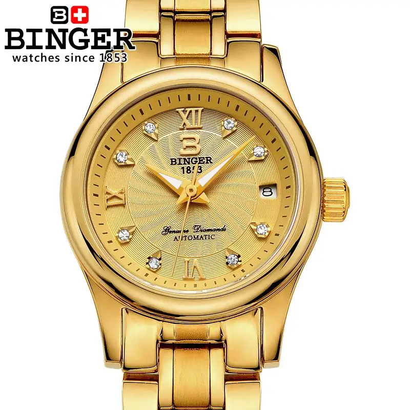 Швейцарские BINGER женские часы Роскошные 18 К Золотые механические наручные часы из нержавеющей стали водонепроницаемые часы женские часы под платье