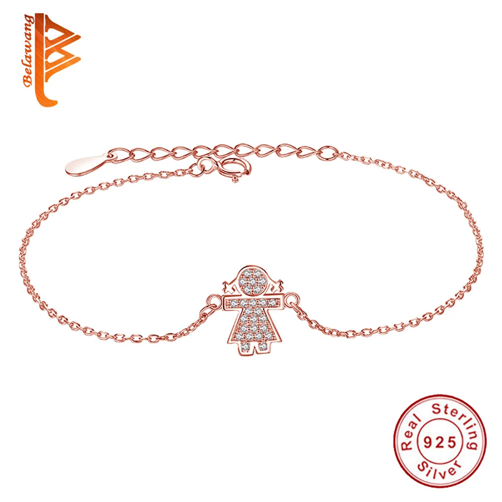 

BELAWANG Rose Gold Color Chain Link Bracelet for Women Ladies Shining AAA Cubic Zircon Crystal Girls 925 Sterling Silver Jewelry